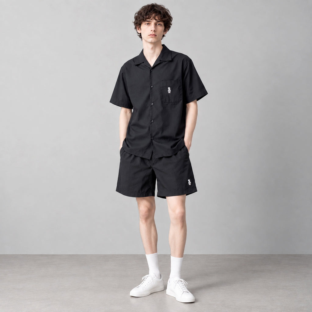 Open Collar Twill Shirt #BLACK
