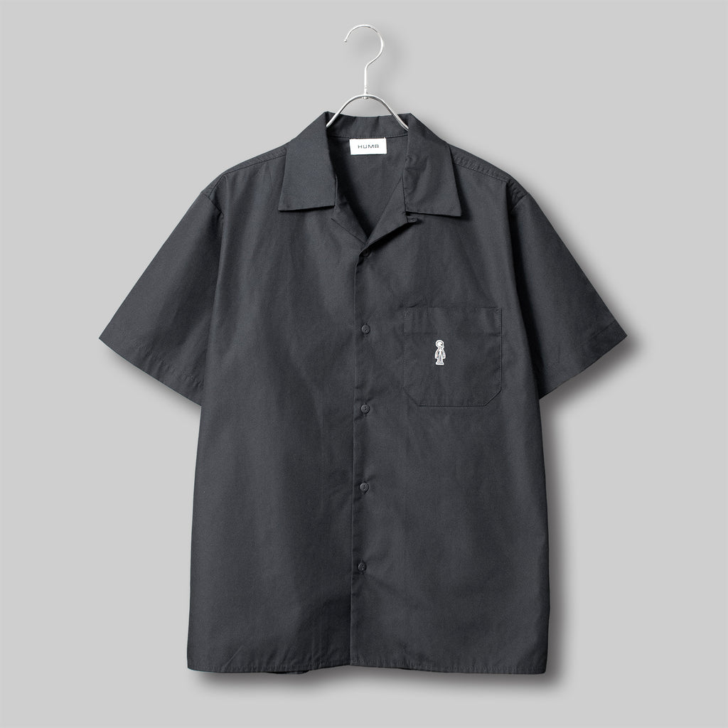 Open Collar Twill Shirt #BLACK