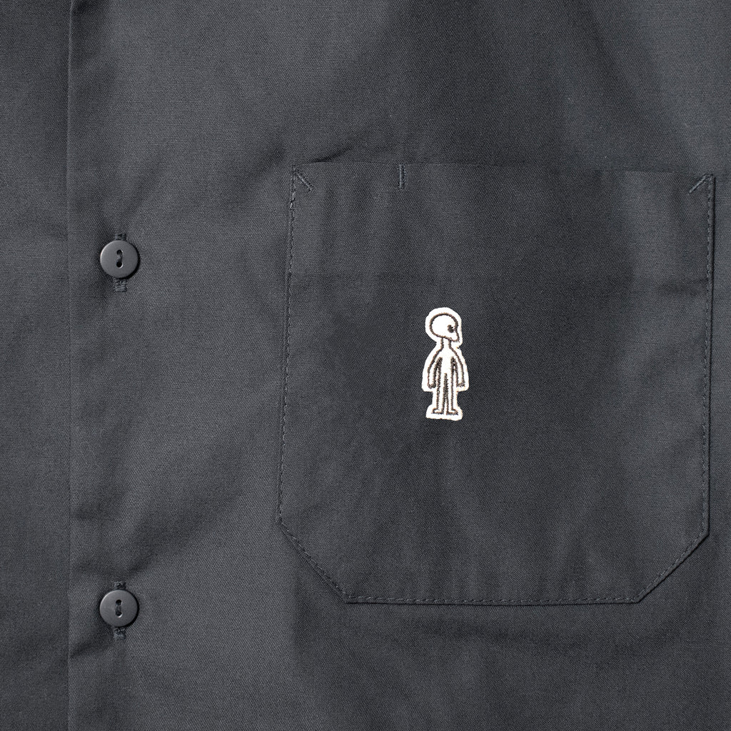 Open Collar Twill Shirt #BLACK