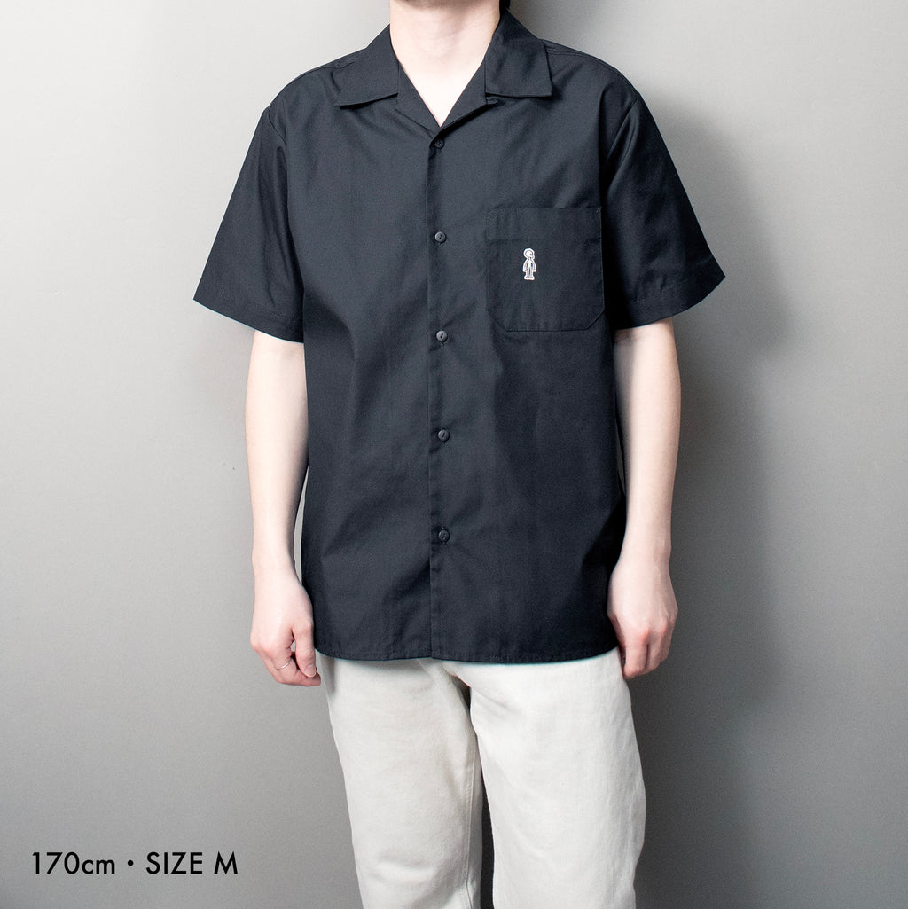 Open Collar Twill Shirt #BLACK