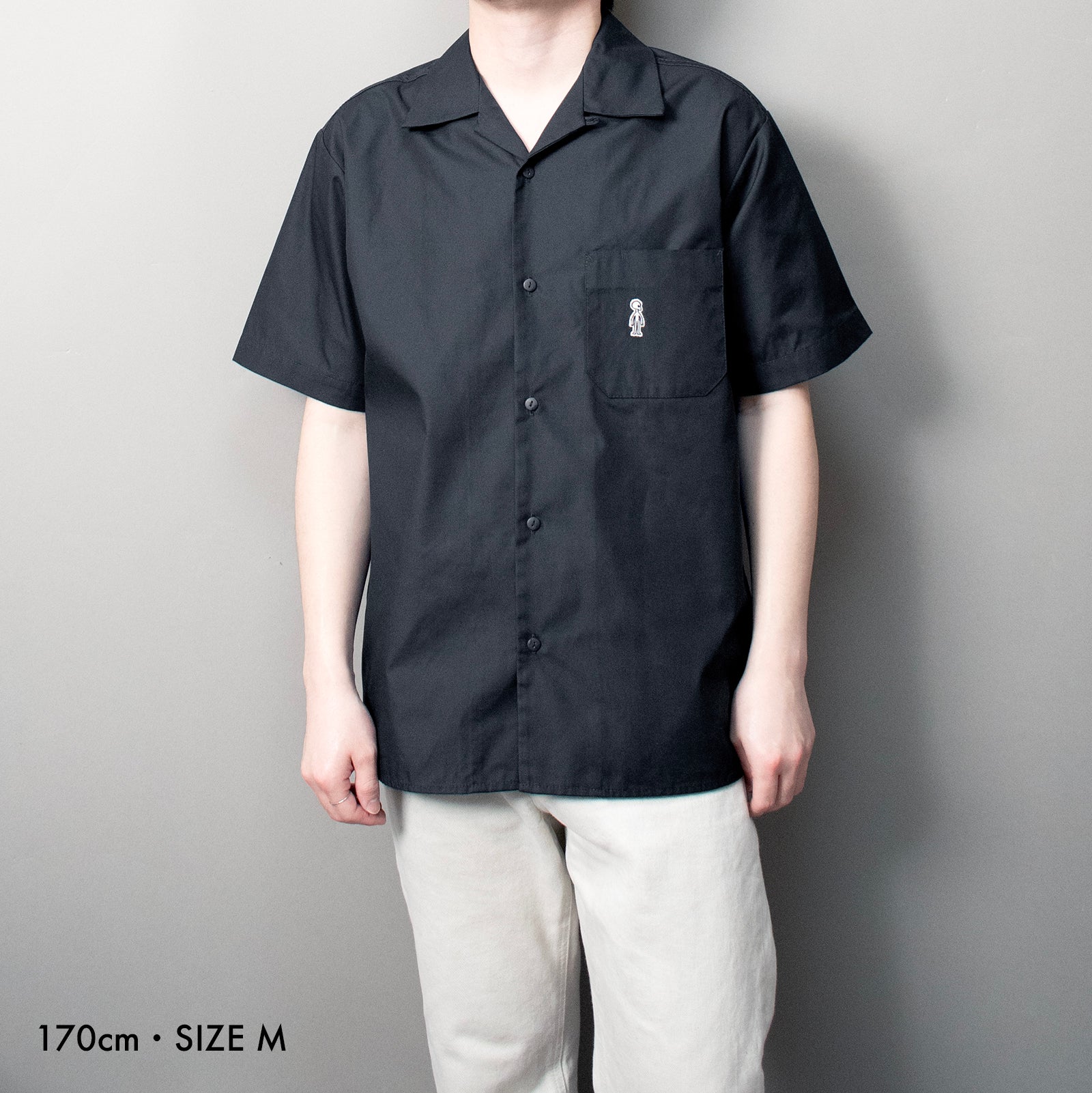 Open Collar Twill Shirt #BLACK