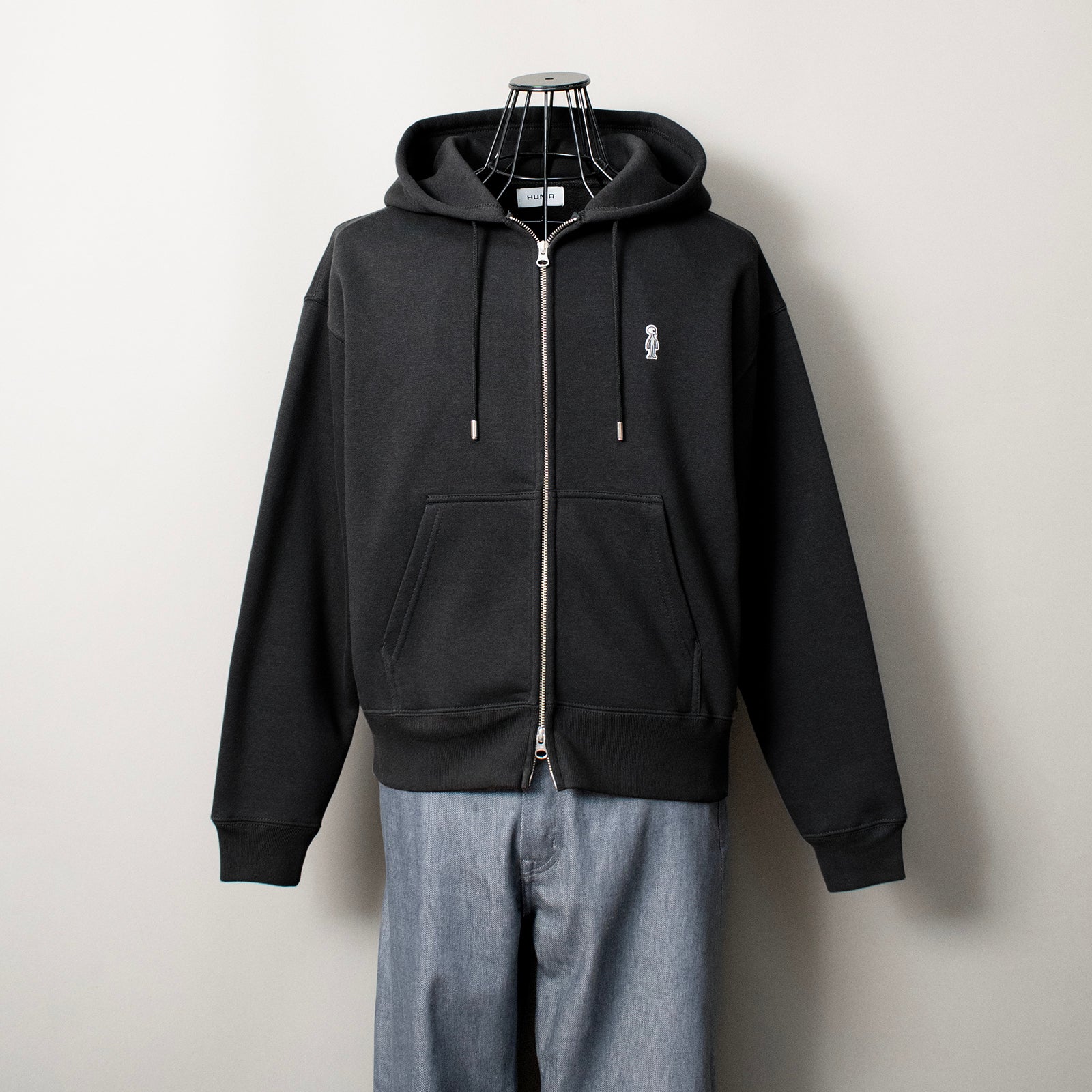 ダブルジップ ボクシーパーカー #BLACK