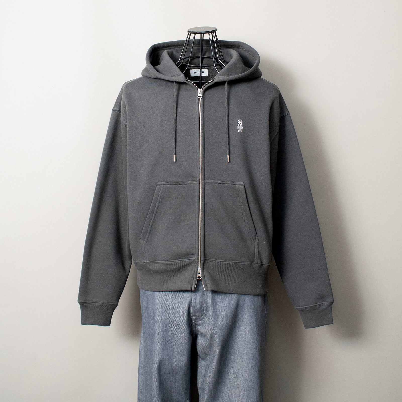 ダブルジップ ボクシーパーカー #CHARCOAL
