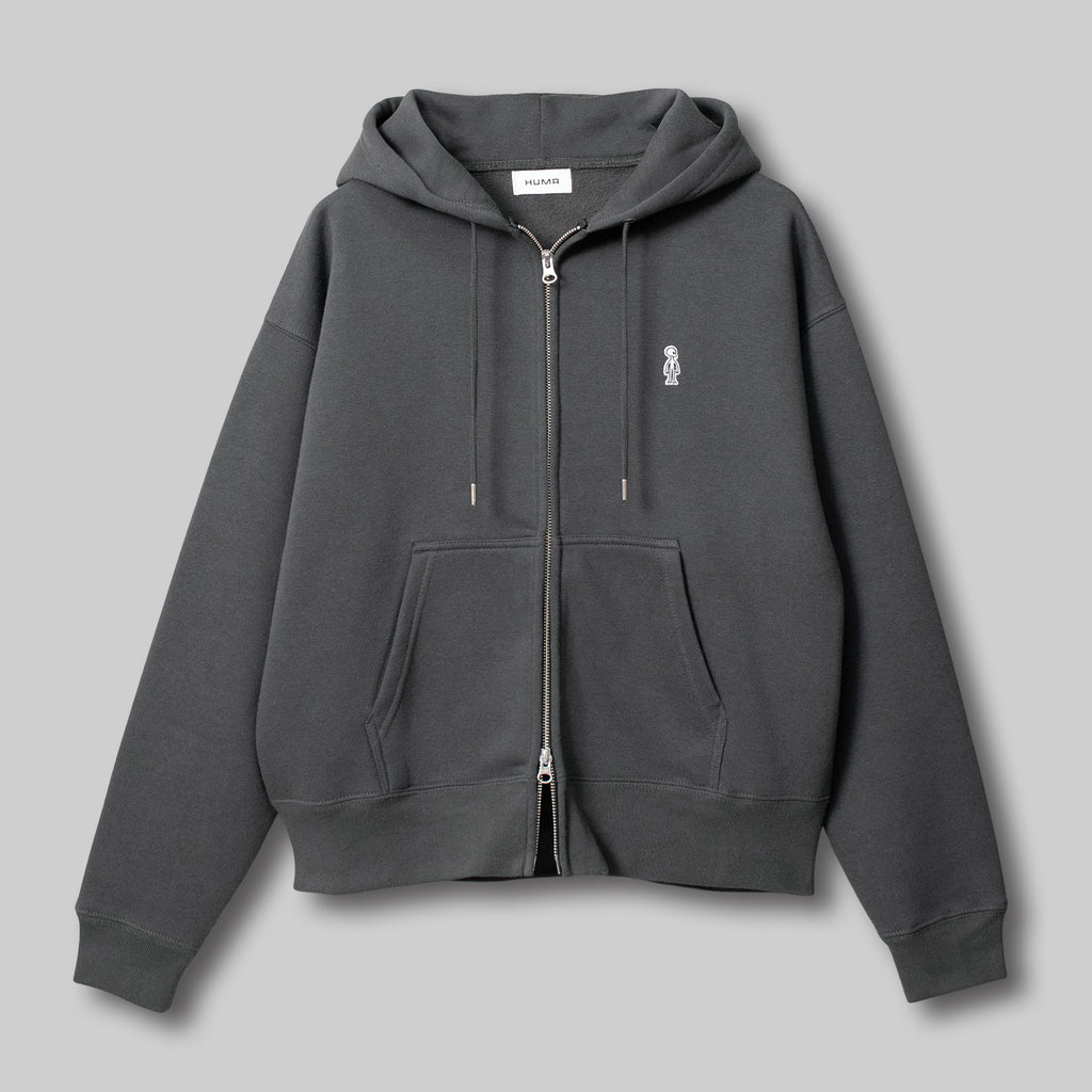 Two-Way Zip Boxy Hoodie #CHARCOAL