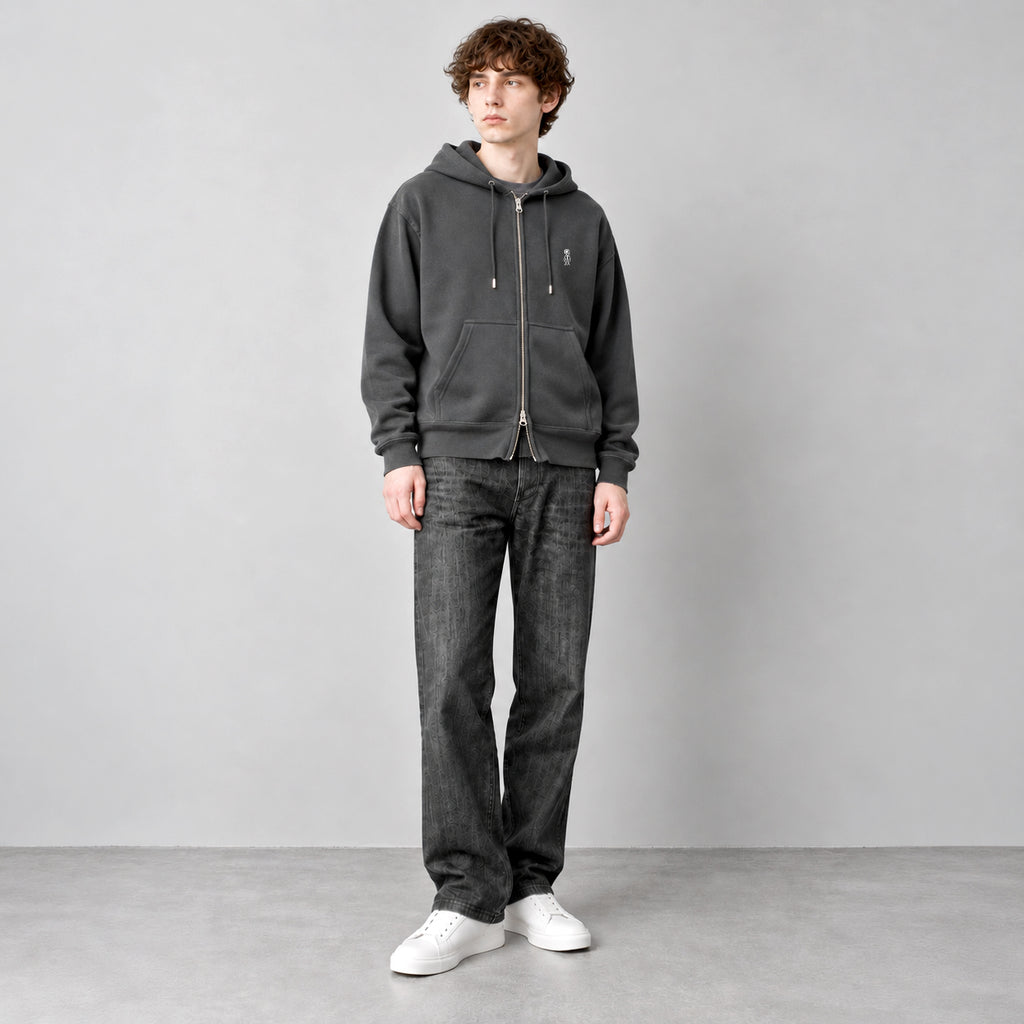 Two-Way Zip Boxy Hoodie #CHARCOAL