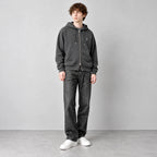 Two-Way Zip Boxy Hoodie #CHARCOAL